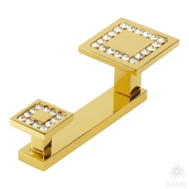 Brass Крючок мебельный двухрожковый с кристаллом 0471-003-2 глянцевое золото
