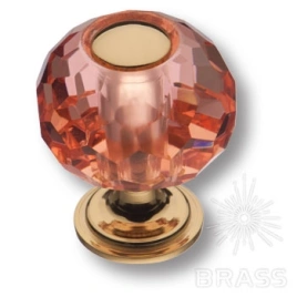 Brass Ручка кнопка 0737-318-1-Pink латунь глянцевое золото с розовым кристаллом