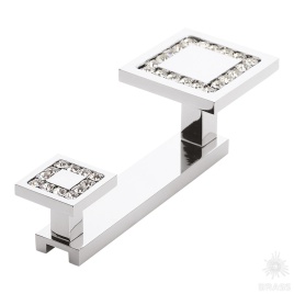 Brass Крючок мебельный двухрожковый с кристаллом 0471-005-2 глянцевый хром
