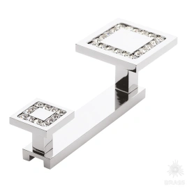 Brass Крючок мебельный двухрожковый с кристаллом 0471-005-2 глянцевый хром