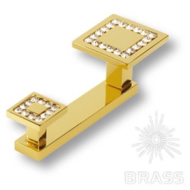 Brass Крючок мебельный двухрожковый с кристаллом 0471-030-2 глянцевое золото 24K