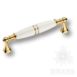 Brass Ручка скоба 2119-69-128-000-GOLD LINE глянцевое золото / белый 128 мм