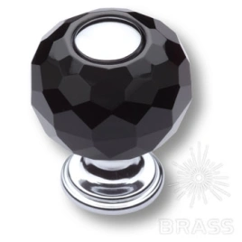 Brass Ручка кнопка 0737-520-1-BLACK латунь глянцевый хром с черным кристаллом