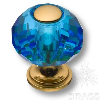 Brass Ручка кнопка 0737-315-1-Blue латунь глянцевое золото с голубым кристаллом фото 1