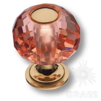 Brass Ручка кнопка 0737-318-1-Pink латунь глянцевое золото с розовым кристаллом фото 1