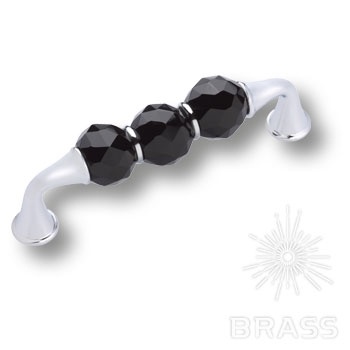 Brass Ручка скоба 2537-005-96-BLACK латунь глянцевый хром с черными кристаллами 96 мм фото 1