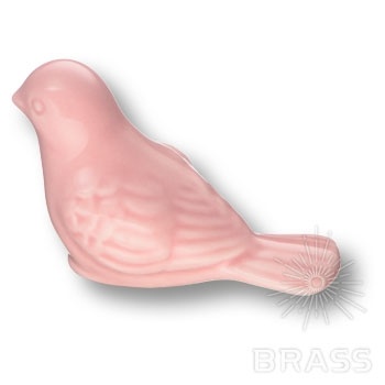 Brass Ручка кнопка BIRD 001 RIGHT птичка керамика розовый фото 1