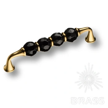 Brass Ручка скоба 2537-320-128-BLACK латунь глянцевое золото с черными кристаллами 128 мм фото 1