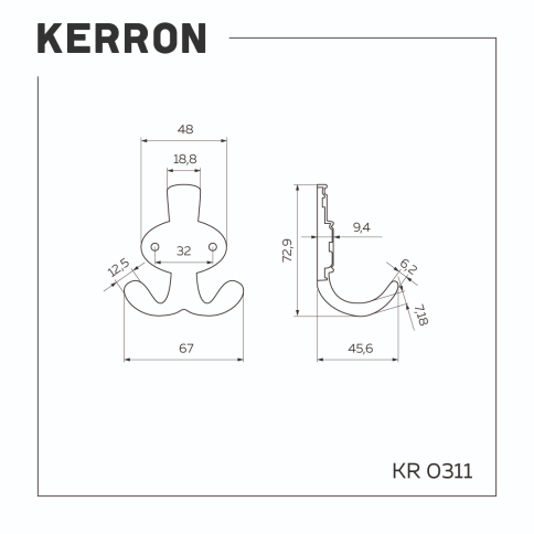 Крючок мебельный двухрожковый KR 0311 OAB оксидированная бронза фото 2