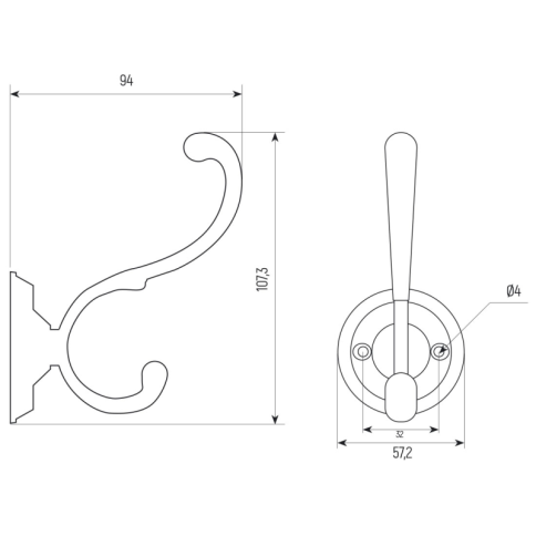 Крючок мебельный двухрожковый K-AMADO-80 серебро фото 2