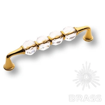 Brass Ручка скоба 2537-003-128 латунь глянцевое золото с кристаллами 128 мм фото 1