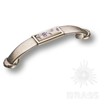 Brass Ручка кнопка 15.129.96.PO01.16 синий цветочный орнамент/ старое серебро 96 мм фото 1
