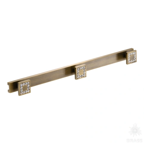 Brass Крючок мебельный трехрожковый с кристаллом 0471-013-3 состаренная латунь фото 1