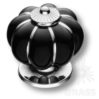 Brass Ручка кнопка S-105-10-BLACK-SILVER LINE чёрный / глянцевый хром фото 1