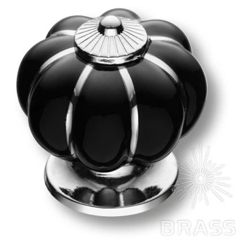 Brass Ручка кнопка S-105-10-BLACK-SILVER LINE чёрный / глянцевый хром фото 1