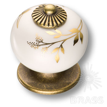 Brass Ручка кнопка 3020-40-178 белый с золотым орнаментом / старая бронза фото 1