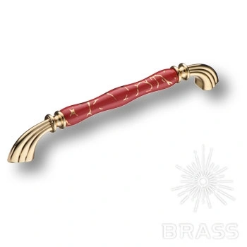 Brass Ручка скоба 1905-60-192-RED 449 GOLD красный / орнамент (рисунок) / глянцевое золото 192 мм фото 1