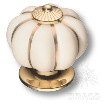 Brass Ручка кнопка S-101 GOLD CREAM молочный / глянцевое золото фото 1