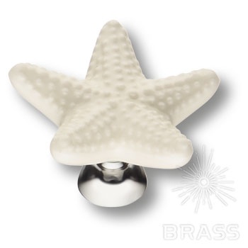 Brass Ручка кнопка STAR 003 белый /глянцевый хром фото 1