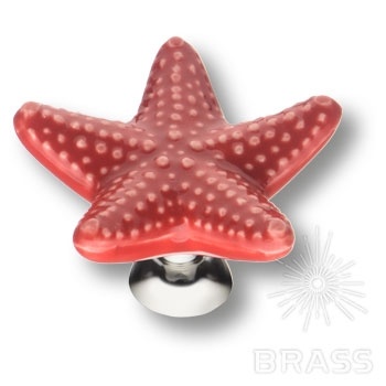 Brass Ручка кнопка STAR 005 красный /глянцевый хром фото 1