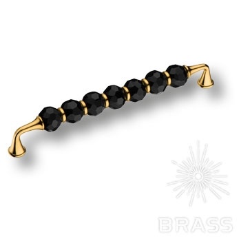 Brass Ручка скоба 2537-320-192-BLACK латунь глянцевое золото с черными кристаллами 192 мм фото 1