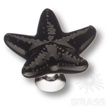 Brass Ручка кнопка STAR 007 чёрный /глянцевый хром фото 1