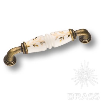 Brass Ручка скоба 2015-040-096-178 белый с золотым орнаментом / латунь 96 мм фото 1