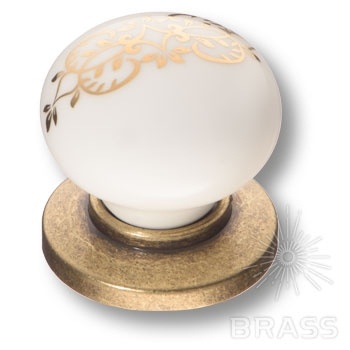 Brass Ручка кнопка 3005-40-000-243 белый с орнаментом / старая бронза фото 1