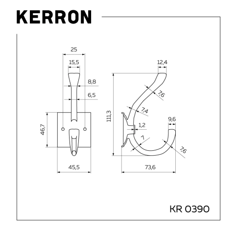 Крючок мебельный двухрожковый KR 0390 SN матовый никель фото 2