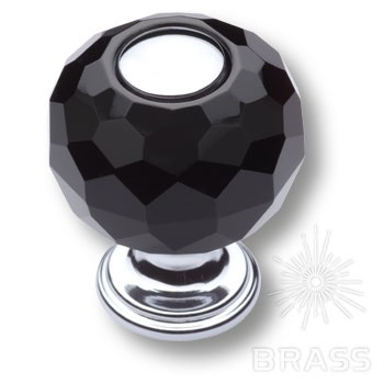 Brass Ручка кнопка 0737-520-1-BLACK латунь глянцевый хром с черным кристаллом фото 1
