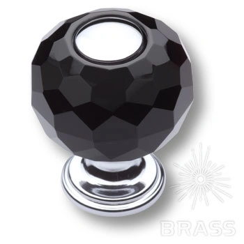 Brass Ручка кнопка 0737-520-1-BLACK латунь глянцевый хром с черным кристаллом фото 1