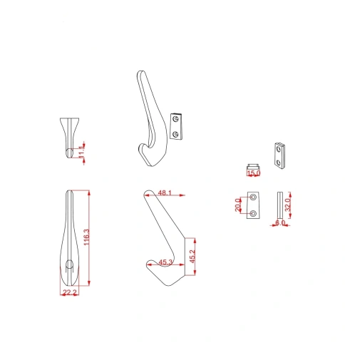 Brass Крючок мебельный двухрожковый 7113 010MP24 чёрный фото 2