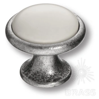 Brass Ручка кнопка 3008-80-000 белый / старое серебро фото 1