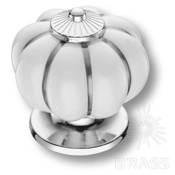 Brass Ручка кнопка S-105-10-WHITE-SILVER LINE белый / глянцевый хром фото 1