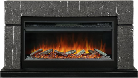 Каминокомплект Lindos 42 SFT - Серый мрамор (Ширина 1470мм) с очагом Vision 42 LOG LED фото 1