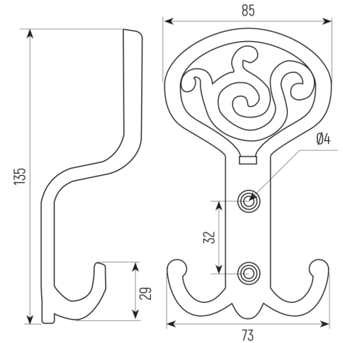 Крючок мебельный трехрожковый K-ROMIL-04 бронза фото 2