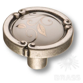 Brass Ручка кнопка 15.090.35.PO23W.16 цветочный орнамент / старое серебро фото 1